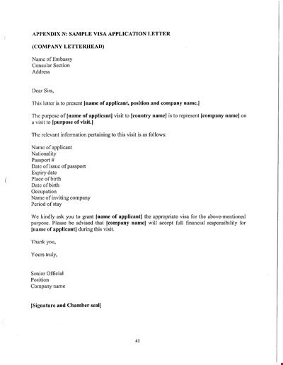 Visa Application Letter Format