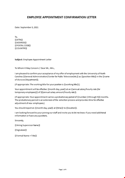 Confirmation letter for Employee Appointment