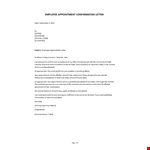 Confirmation letter for Employee Appointment example document template