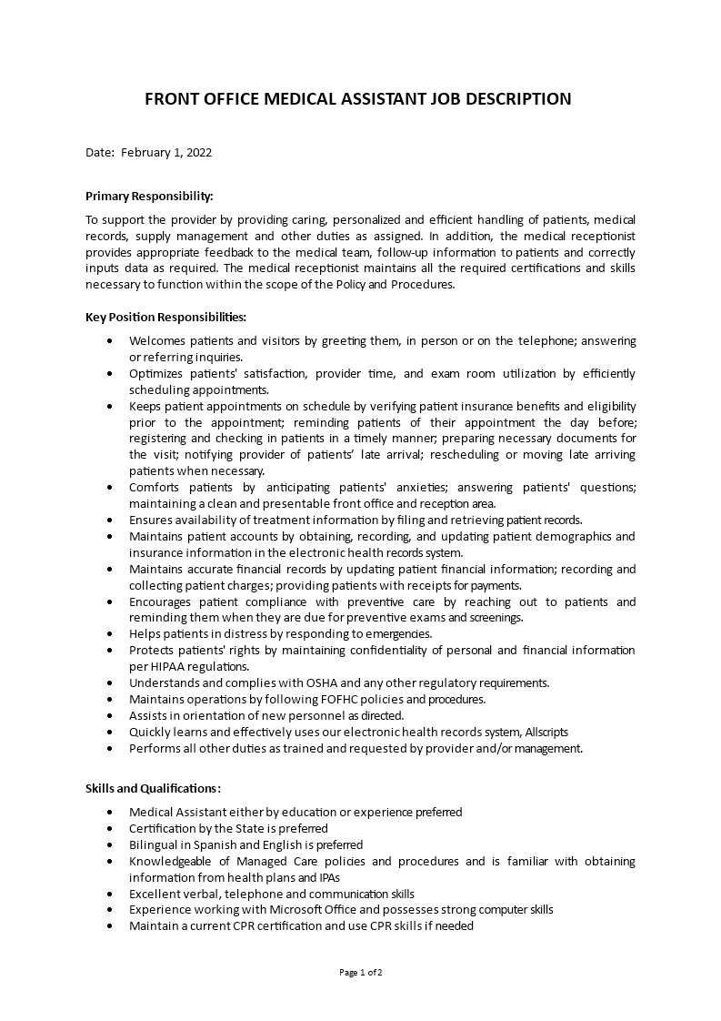 front office medical assistance job description Main Image front office medical assistance job description