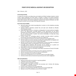 Front Office Medical Assistance Job Description example document template