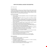 Front Office Medical Assistance Job Description example document template 
