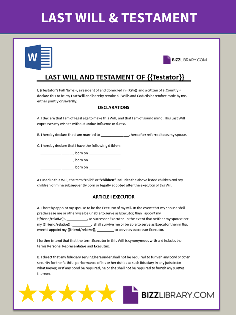 template for last will and testament template