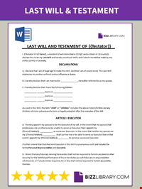 Template for Last Will and Testament