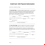 Credit Card Authorization Form Template: Securely Authorize Account Charges example document template