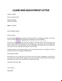 Claim and adjustment letter