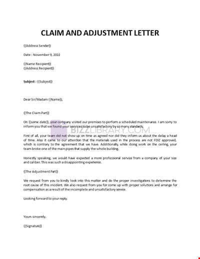 Claim and adjustment letter