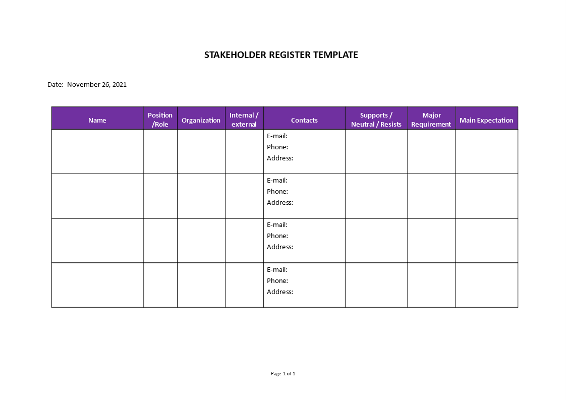 stakeholder register template Main Image stakeholder register template template