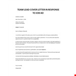 Cover letter for team leader position example document template