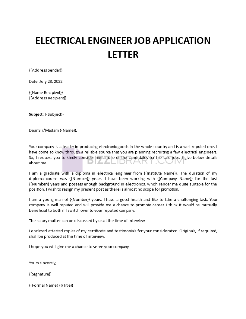 electrical engineer job application letter Main Image electrical engineer job application letter template