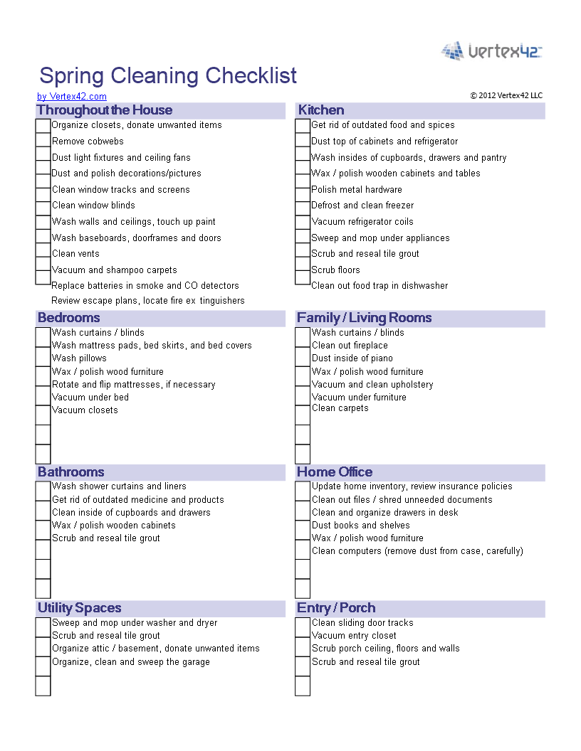 Printable Spring Cleaning List
