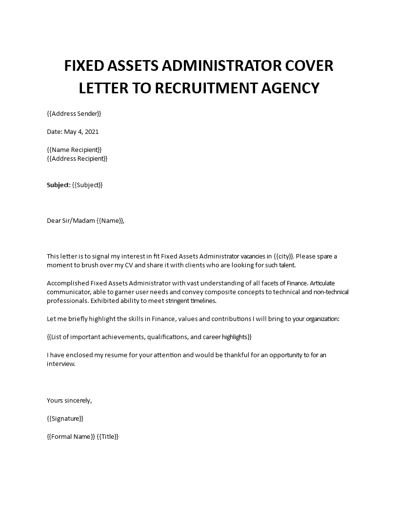 fixed assets administrator cover letter Main Image fixed assets administrator cover letter template