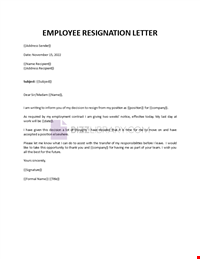 Employee resignation letter