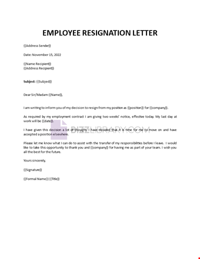 Employee Resignation Letter