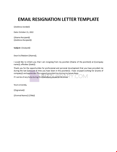 Email Resignation Letter Template