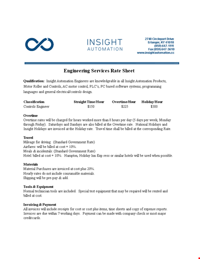 Engineering Rate Sheet | Overtime Billed | Template