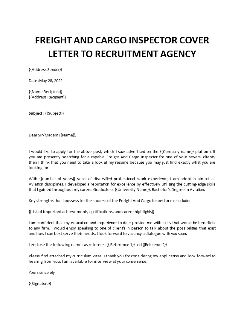 freight inspector cover letter template