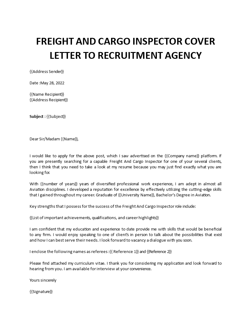 freight inspector cover letter Main Image freight inspector cover letter template