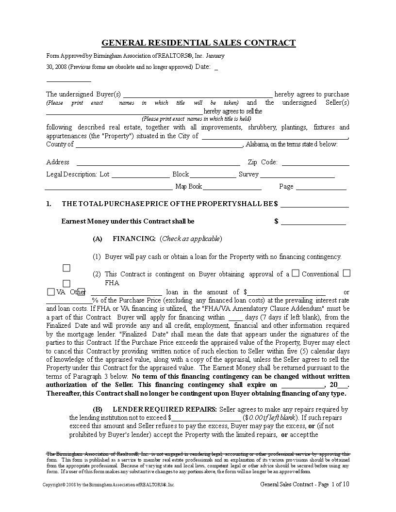 General residential sales contract