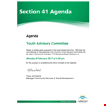 Youth Advisory Committee Agenda example document template