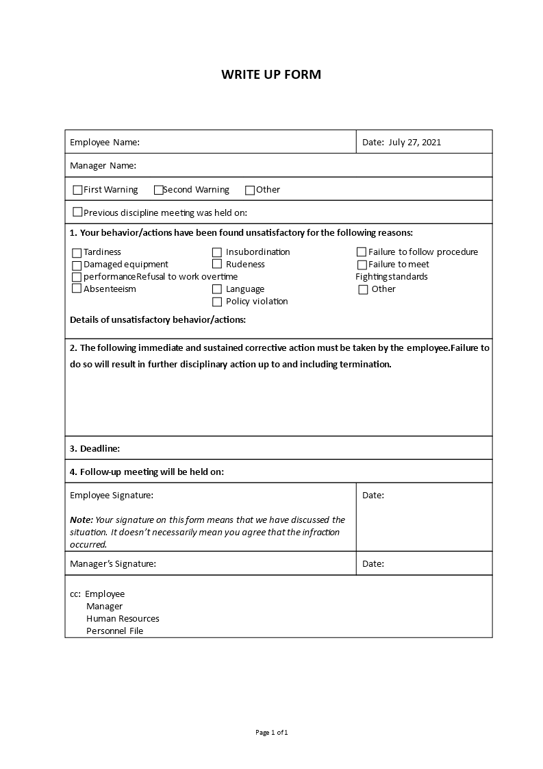 Write Up Form