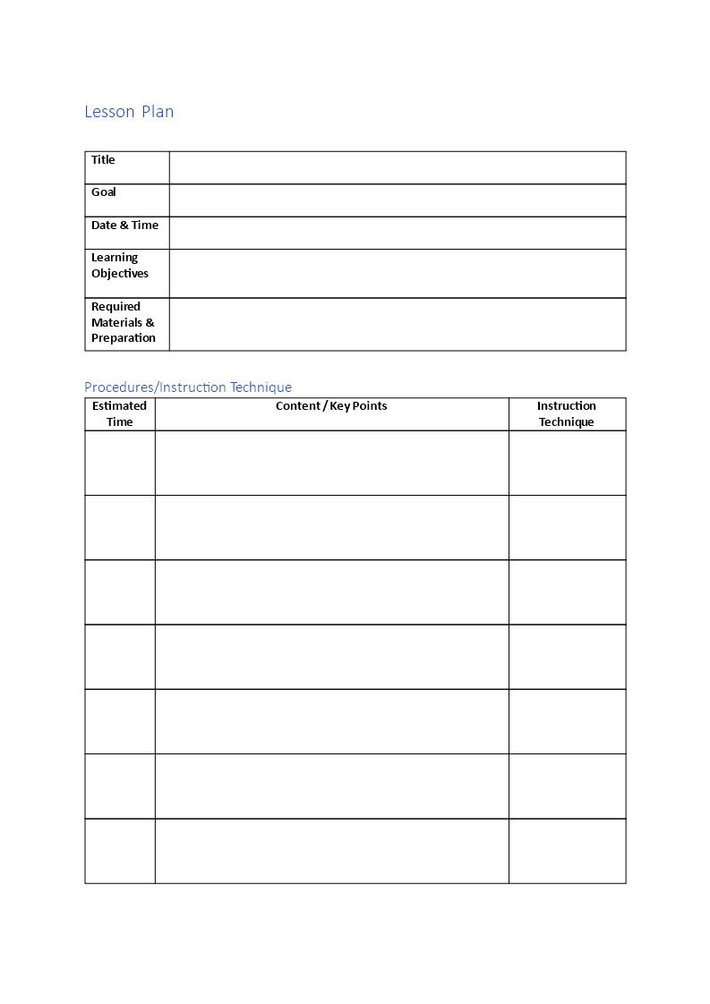lesson plan template for training sessions