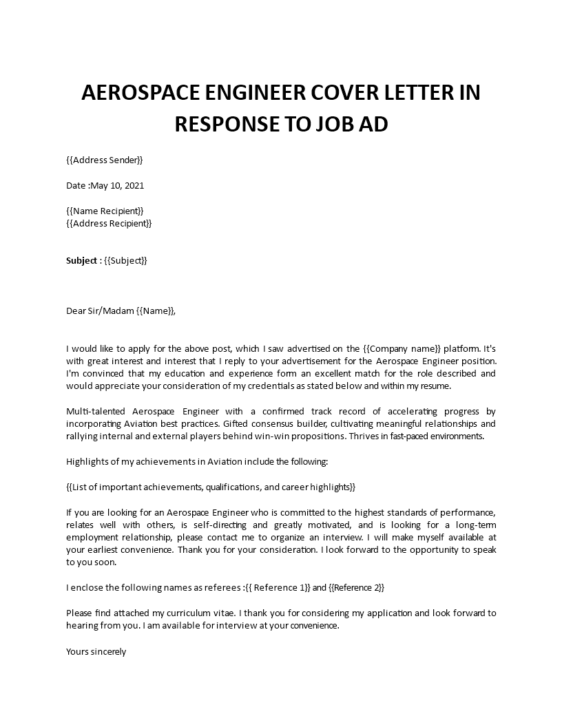 example of aeronautical engineer application letter