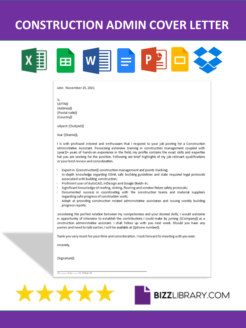 construction administrative assistant cover letter
