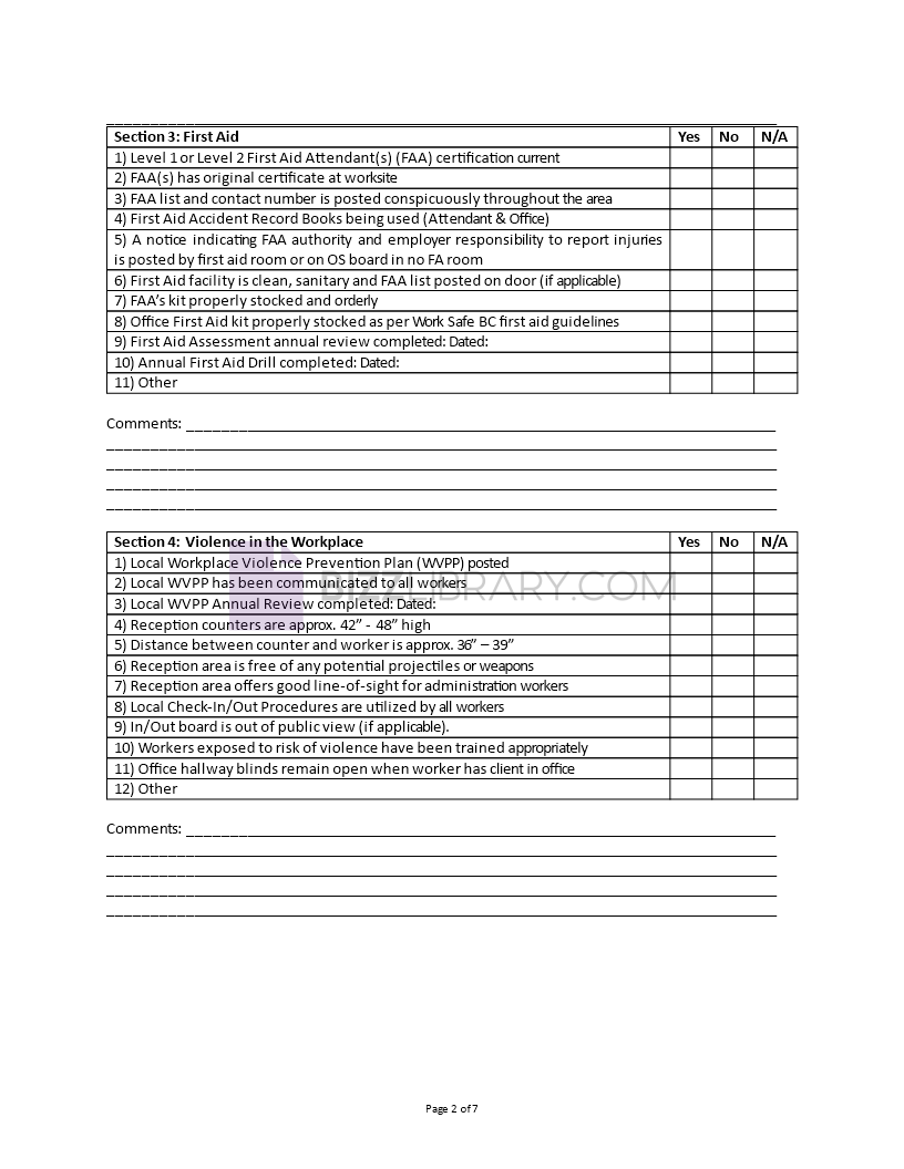 workshop safety inspection checklist template example