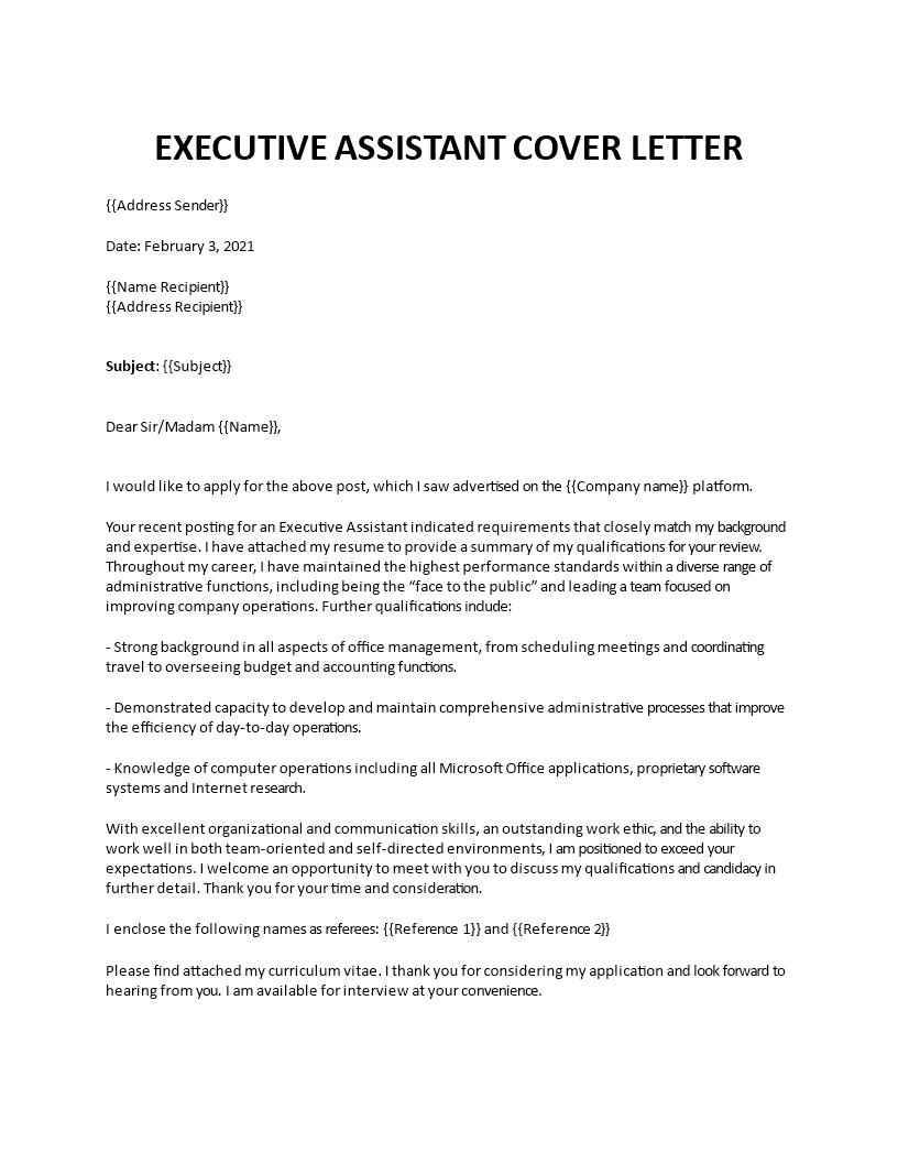 executive assistant cover letter template