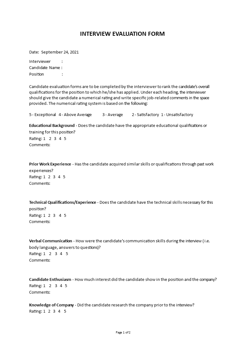 candidate evaluation form