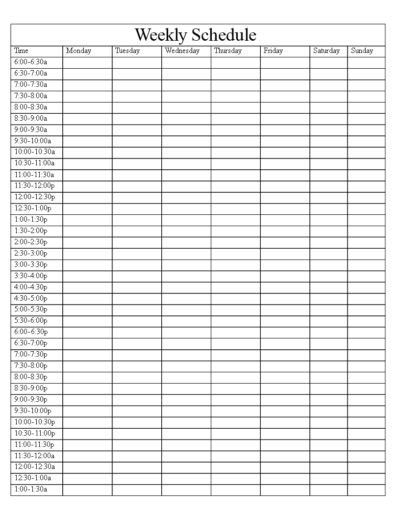 Printable Week Schedule Template