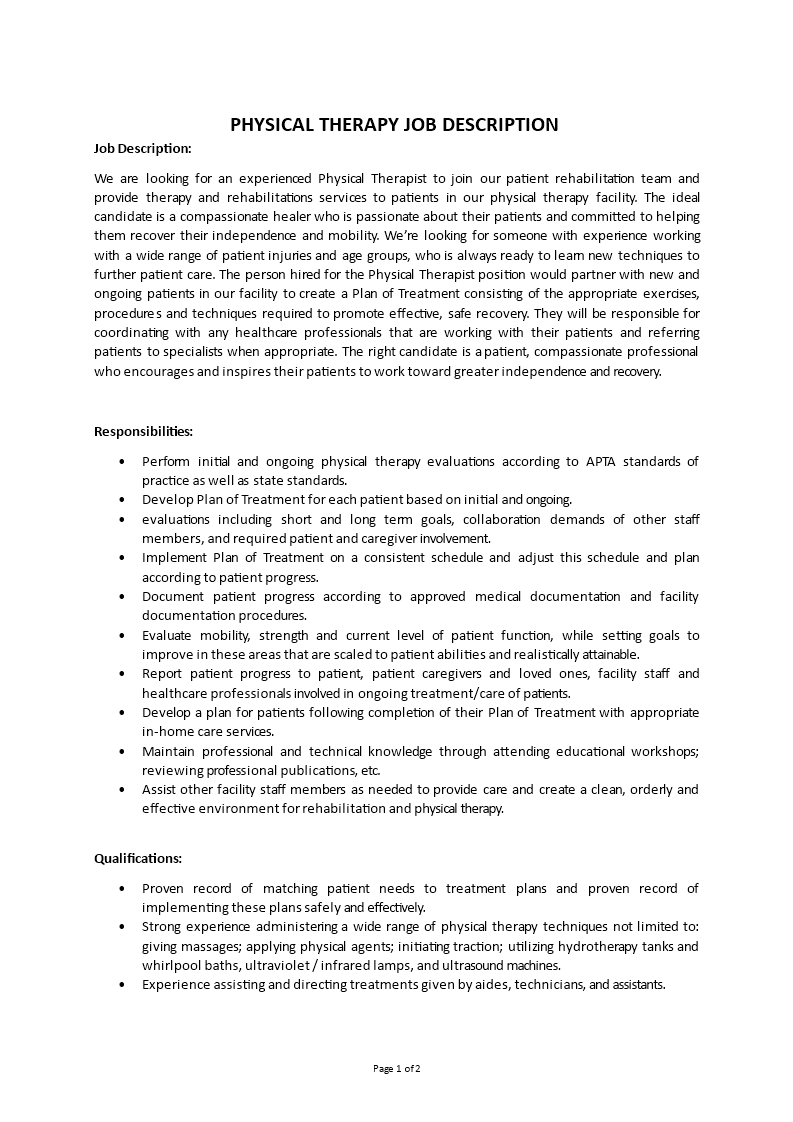 physical therapy job description