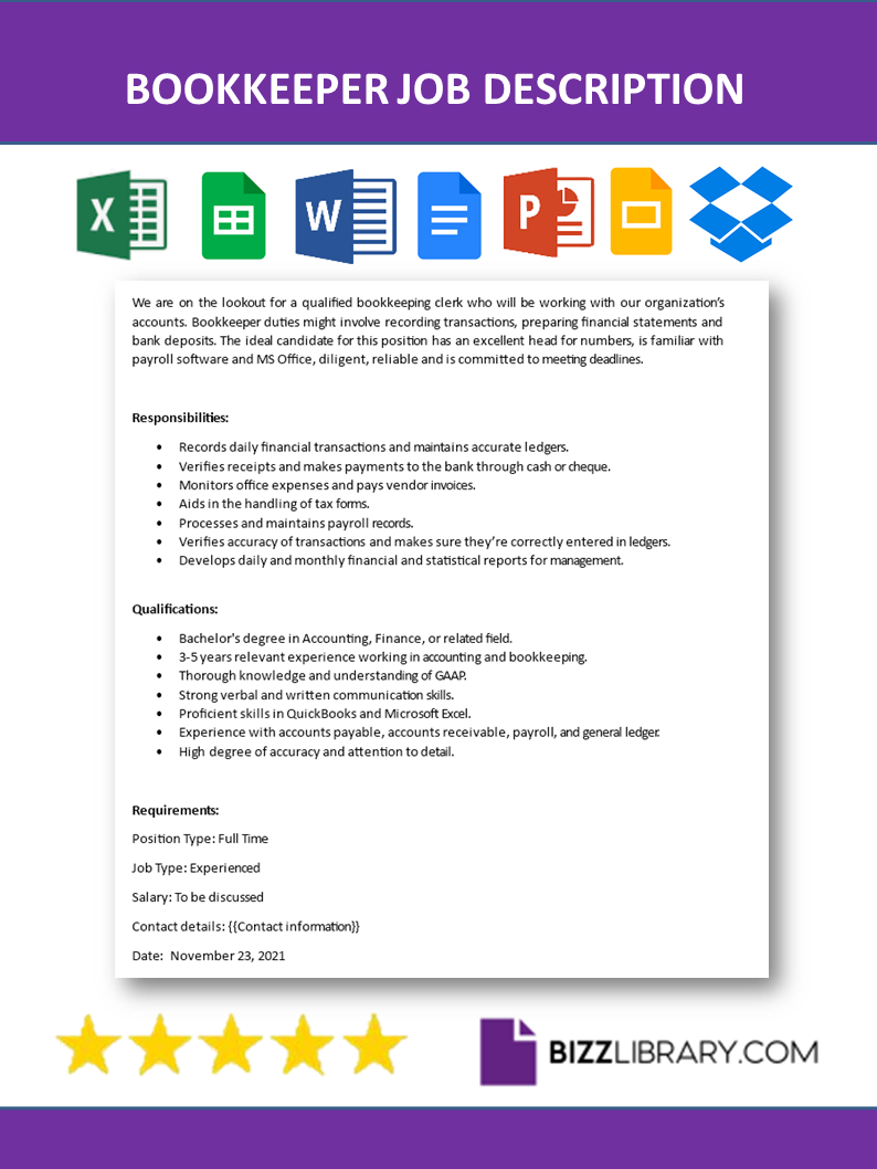 bookkeeper job description