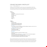 Cruise Packing Checklist Template example document template