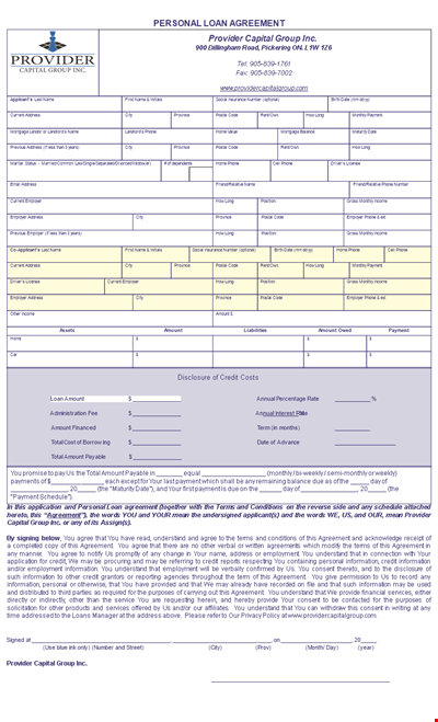 Personal Loan Agreement Between Friends