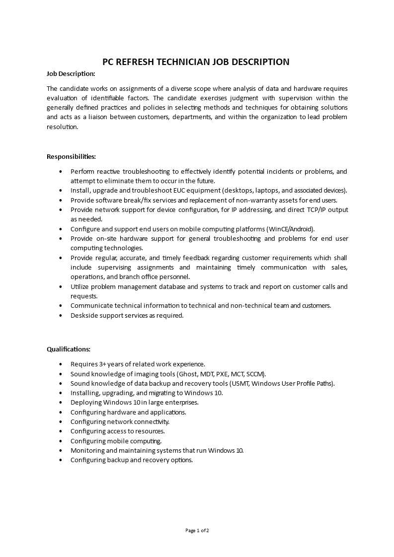 it technician job description Main Image it technician job description template