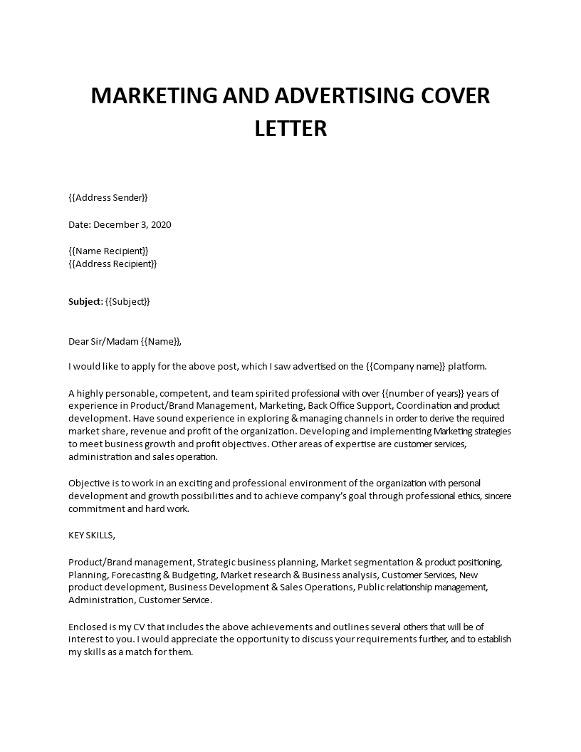 cover letter for marketing job