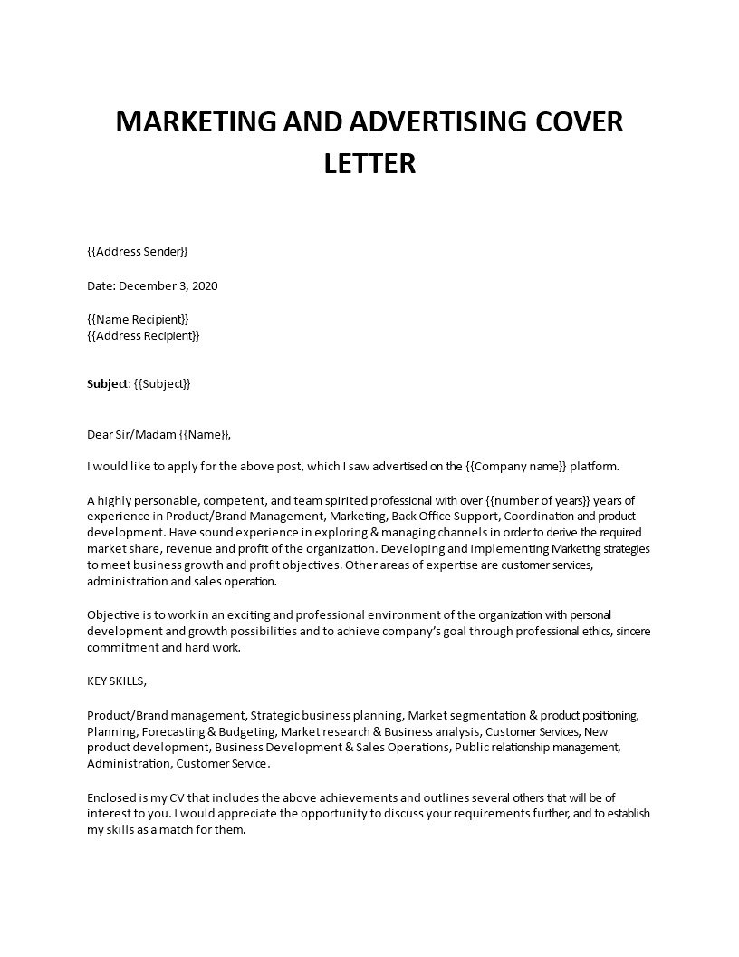 Cover letter for marketing job