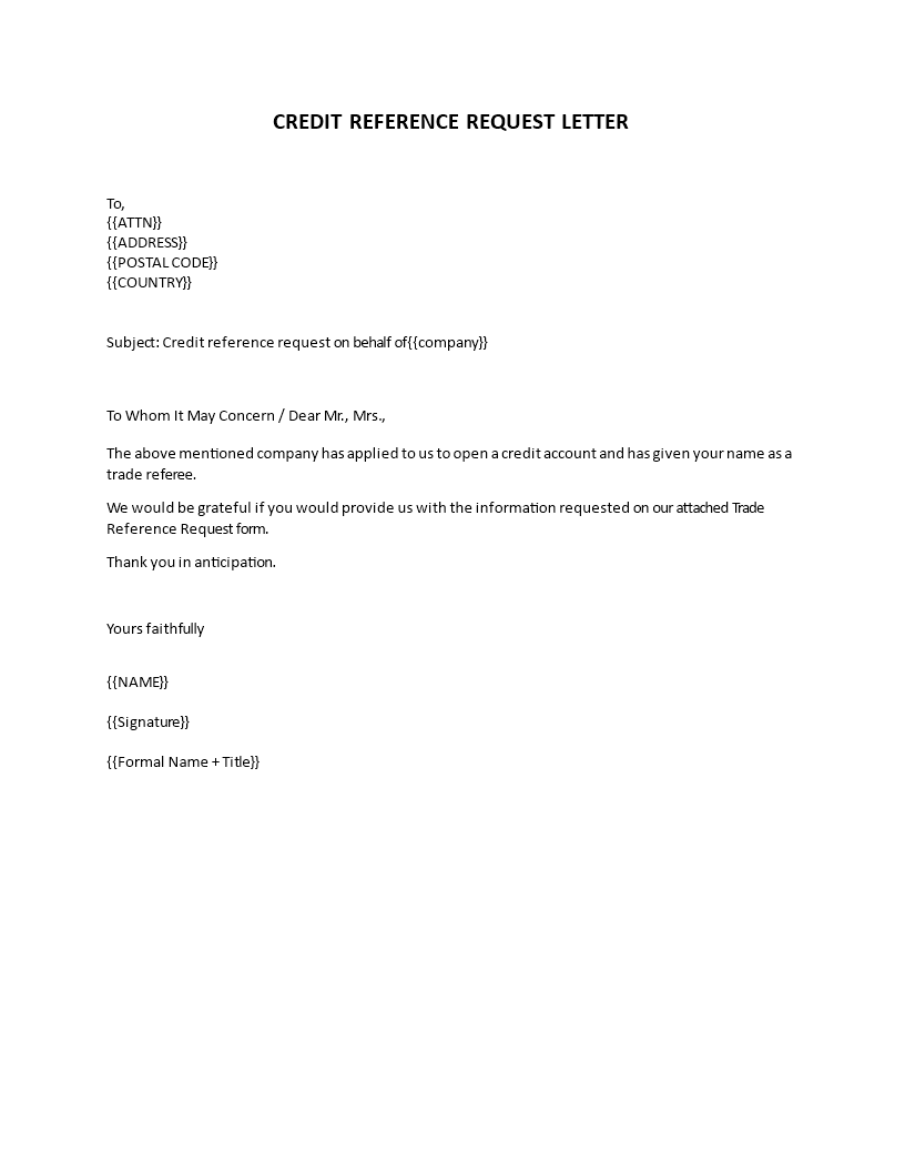credit reference request letter template