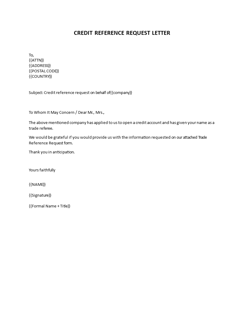 credit reference request letter Main Image credit reference request letter template