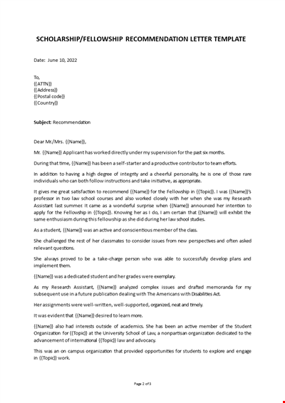 Recommendation Letter Fellowship