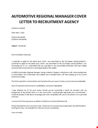 Automotive Regional Manager cover letter