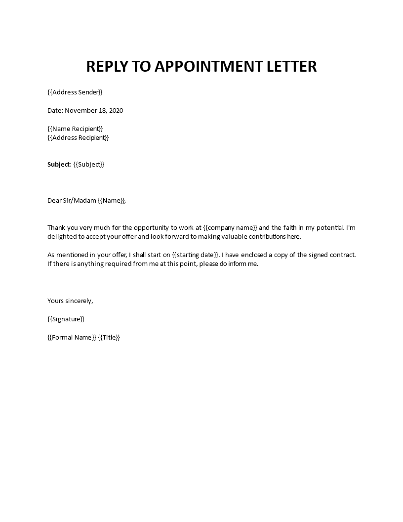 reply to job appointment letter