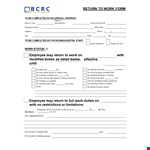Return to Work Form for Employees | Physician Recommended example document template