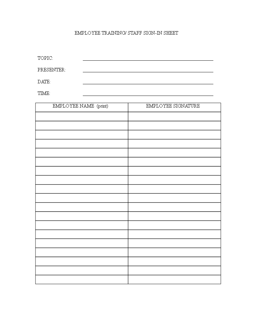 Employee Training Sign In Sheet - Simplify Sign-In for Employee and ...