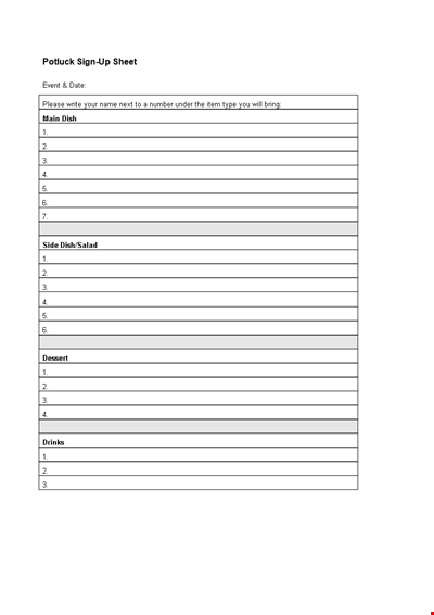 Effortlessly Organize Your Event with Our Sign Up Sheet Template - Perfect for Potlucks