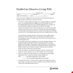 Living Will Template - Create a Health Directive and Condition Declarer example document template