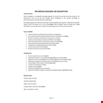  Recording Engineer Job Description  example document template