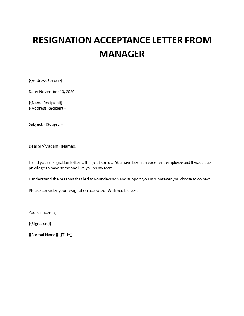resignation acceptance letter from manager